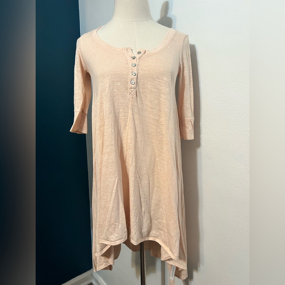 Free People FP Beach Drippy Jersey Henley High Low Knit Button Up Dress